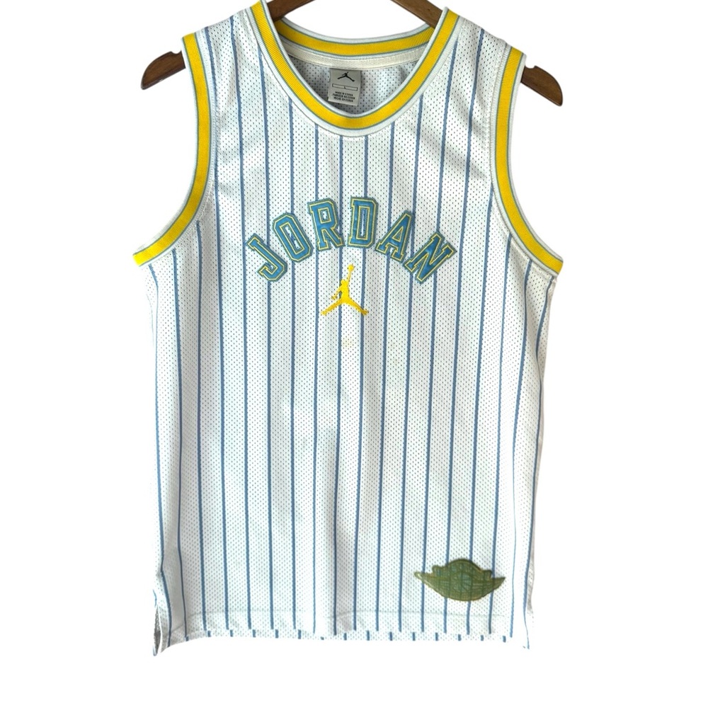 Jordan' White and Yellow Pinstriped Jersey L